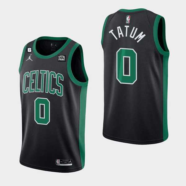 Mens Boston Celtics #0 Jayson Tatum Black No.6 Patch Stitched Basketball Jersey
